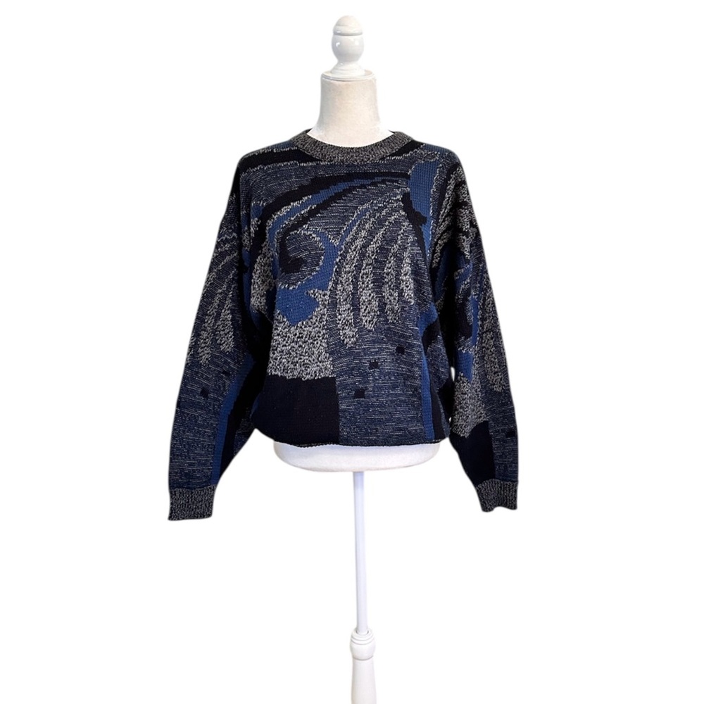 Vintage 90s  Saturdays Crewneck Sweater Men’s Sz XL Blue Geo Abstract Grandpa